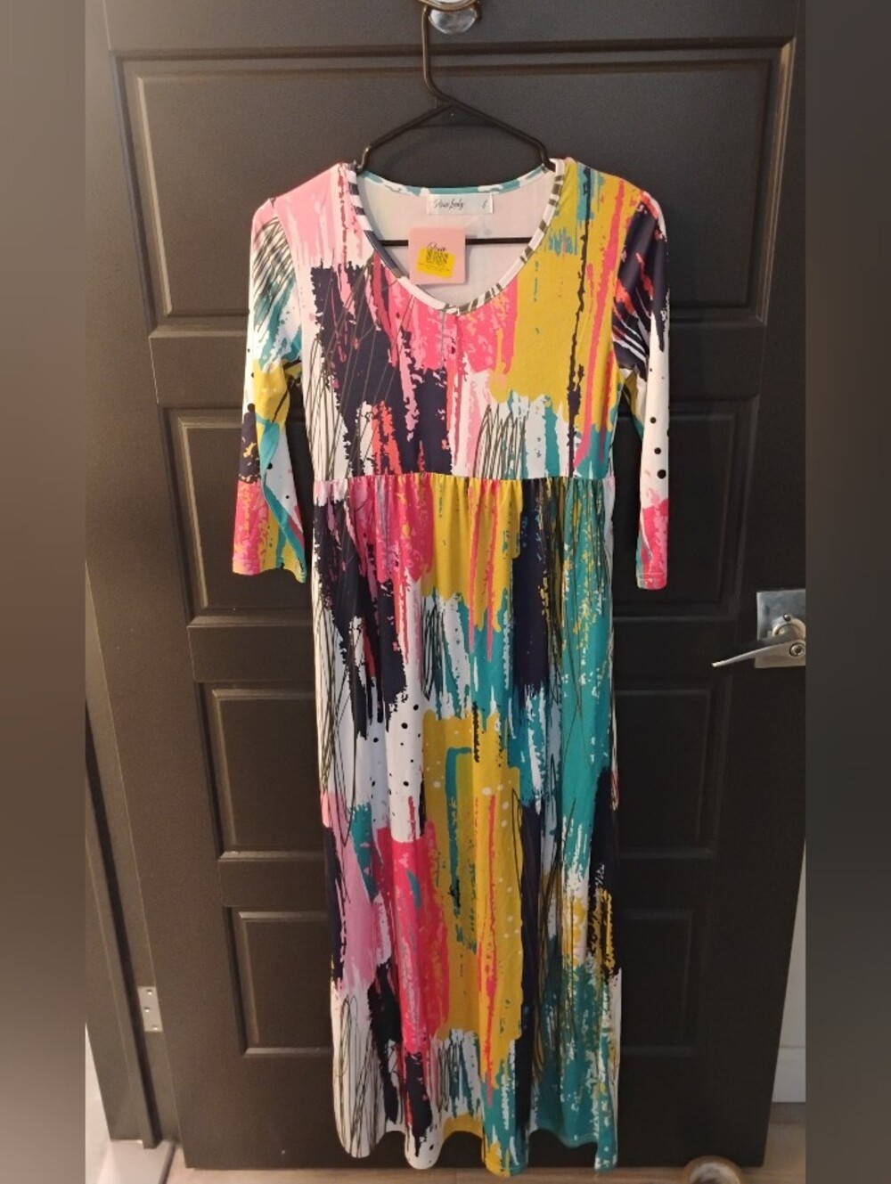 Vibrant Abstract Print Maxi Dress in Yellow, Pink & Teal🎨🖌️🫟🆕❤️